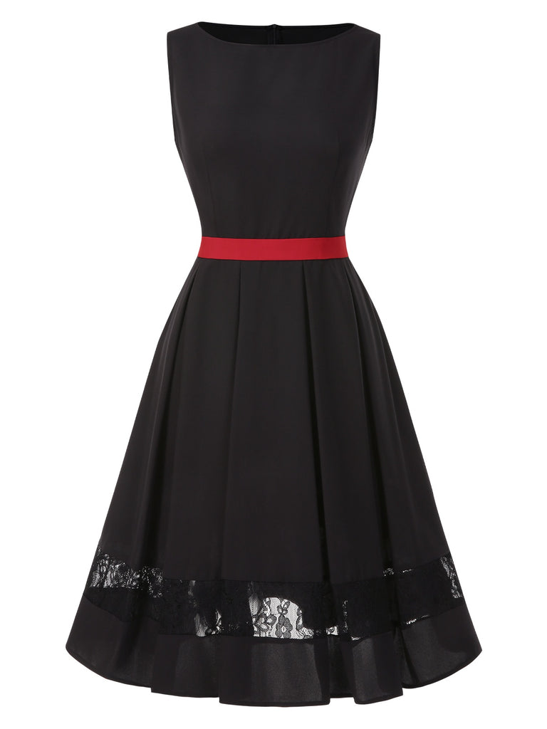 [Pre-Sale] Black 1950s Contrast Lace Patchwork Boat Neck Dress