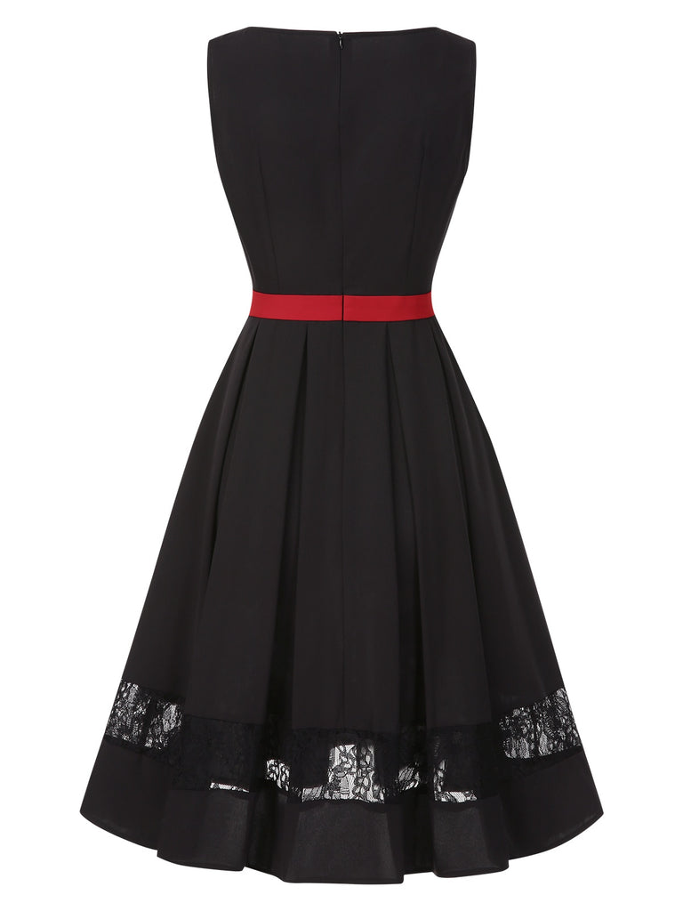 [Pre-Sale] Black 1950s Contrast Lace Patchwork Boat Neck Dress