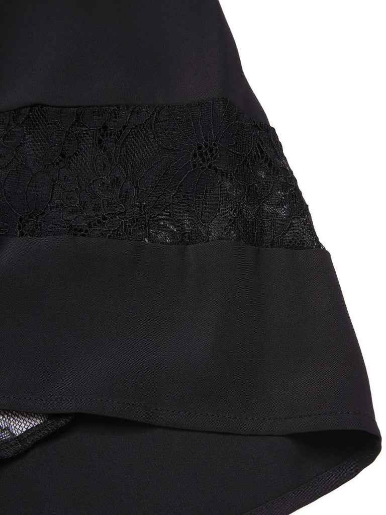 [Pre-Sale] Black 1950s Contrast Lace Patchwork Boat Neck Dress
