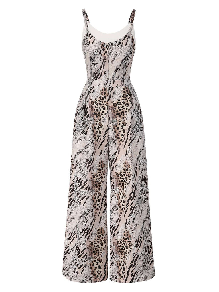 [Pre-Sale] Khaki 1930s Leopard Spaghetti Strap Jumpsuit