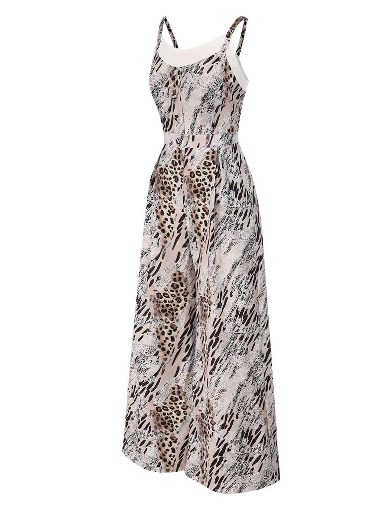 [Pre-Sale] Khaki 1930s Leopard Spaghetti Strap Jumpsuit