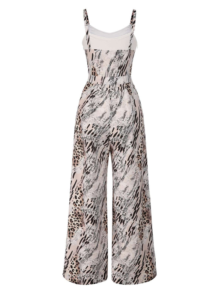 [Pre-Sale] Khaki 1930s Leopard Spaghetti Strap Jumpsuit