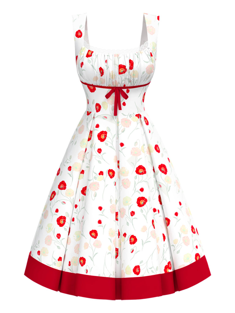 [Pre-Sale] 1950s Square Neck Lace Flower Bow Sleeveless Dress