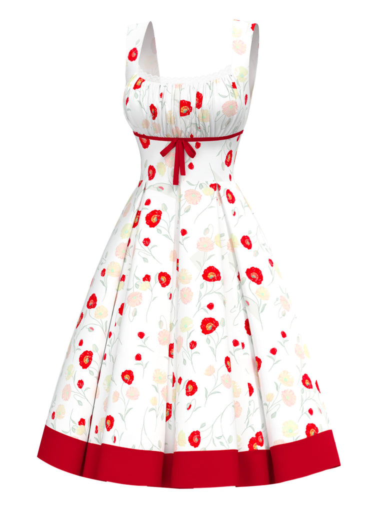 [Pre-Sale] 1950s Square Neck Lace Flower Bow Sleeveless Dress