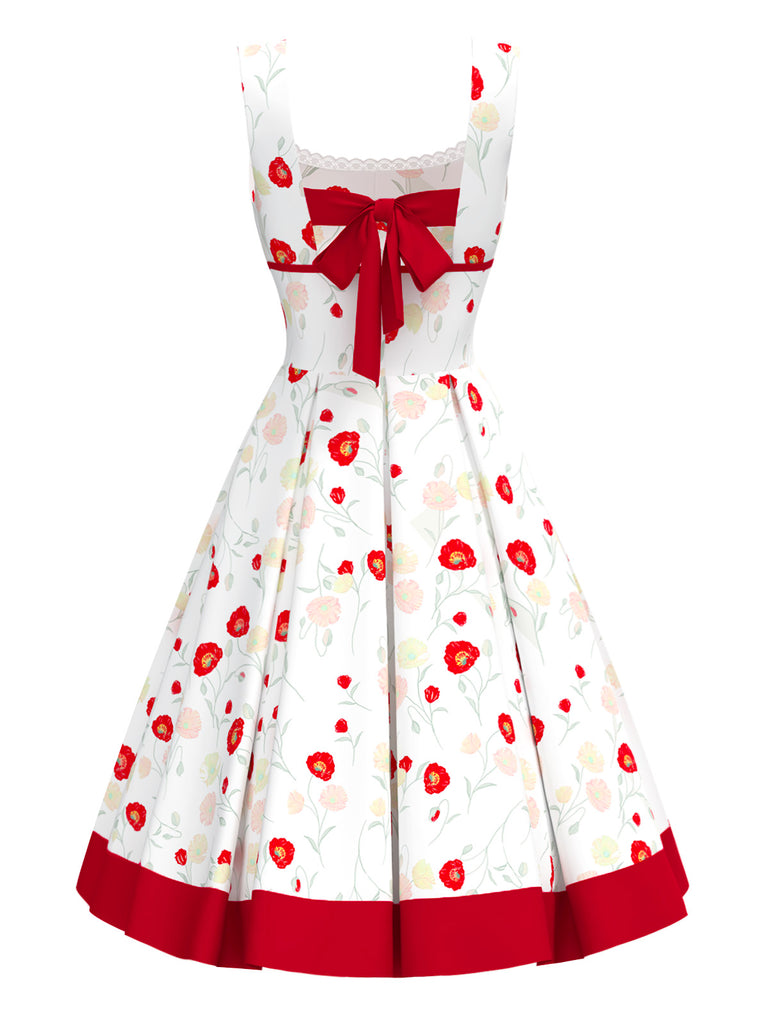 [Pre-Sale] 1950s Square Neck Lace Flower Bow Sleeveless Dress