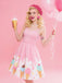 Pink 1950s Ice-Cream Sweetheart Neck Dress