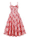 Red 1950s Spaghetti Straps Plaid Swing Dress
