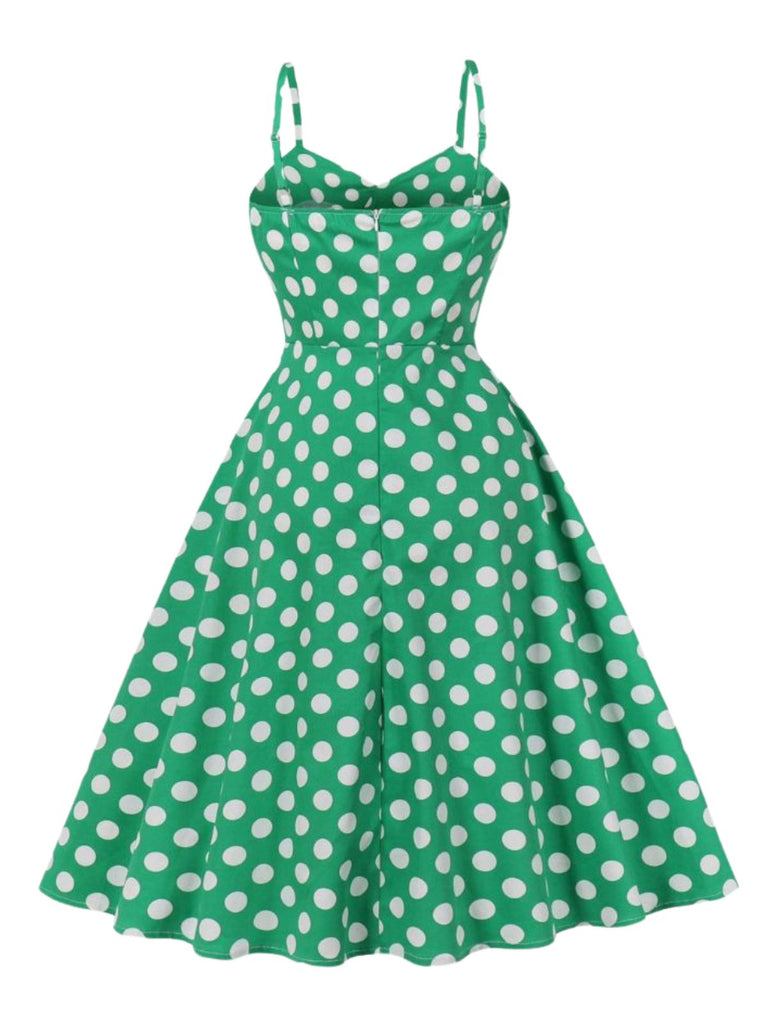 Green 1950s Polka Dot Spaghetti Strap Dress