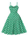 Green 1950s Polka Dot Spaghetti Strap Dress