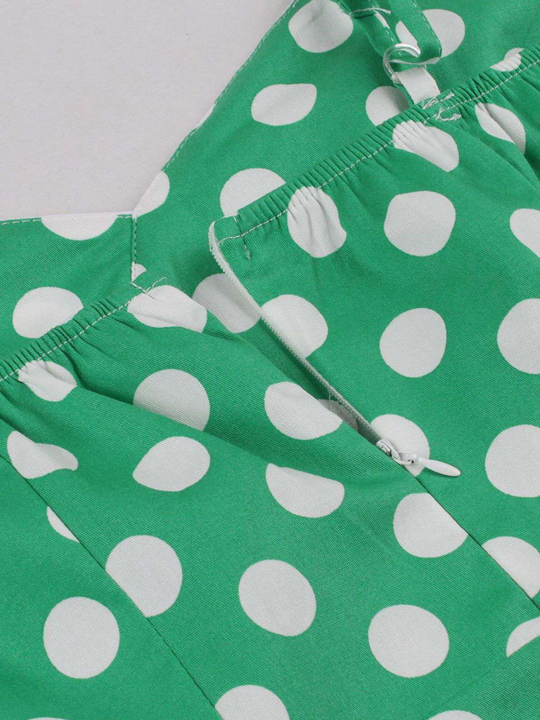 Green 1950s Polka Dot Spaghetti Strap Dress