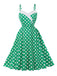 Green 1950s Polka Dot Spaghetti Strap Dress