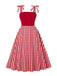 Red 1950s Shoulder Tie Gingham Plaid Dress