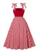 Red 1950s Shoulder Tie Gingham Plaid Dress