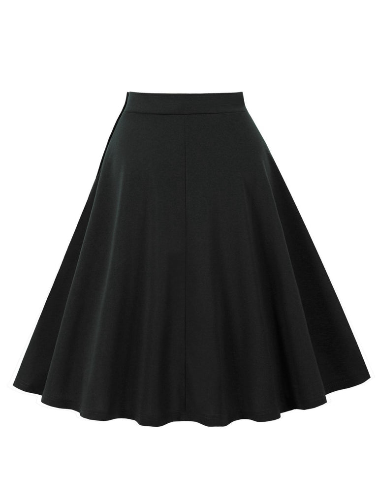 1950s Solid Side Buttons Pocket Skirt
