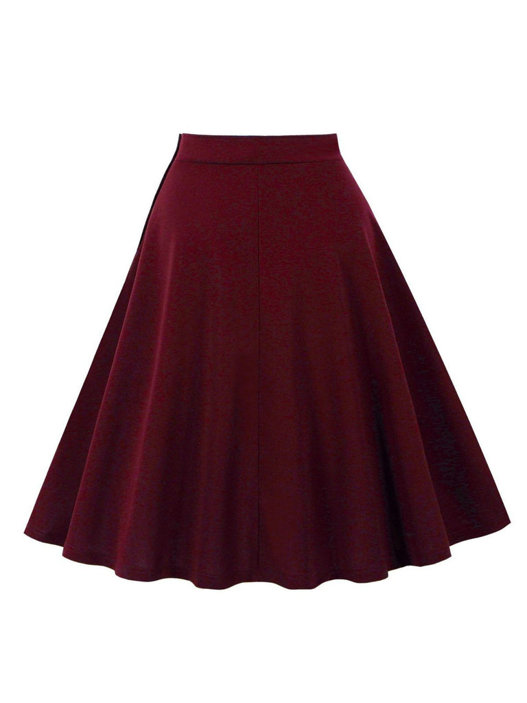 1950s Solid Side Buttons Pocket Skirt