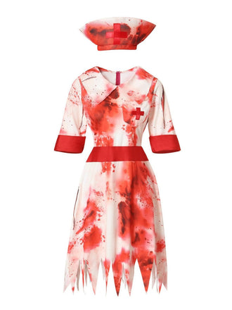 Red 1950s Halloween Zombie Nurse Blood Stains Dress