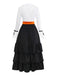 2PCS Black 1950s Halloween Witch Lace Ruffled Blouse & Skirt