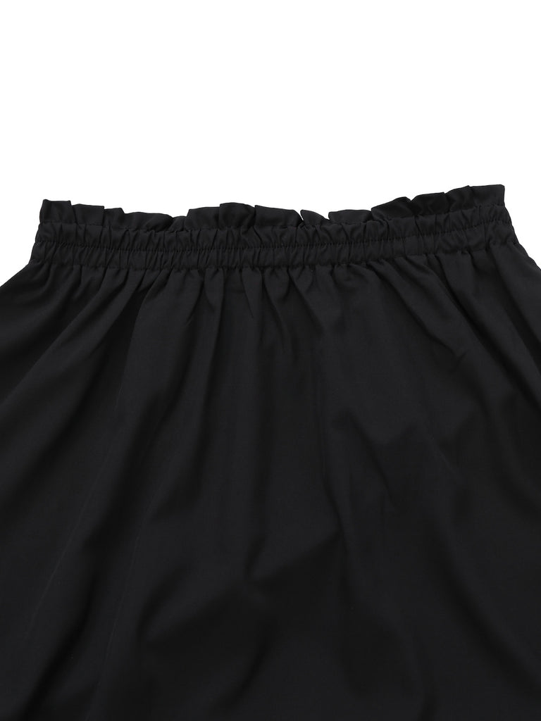 2PCS Black 1950s Halloween Witch Lace Ruffled Blouse & Skirt