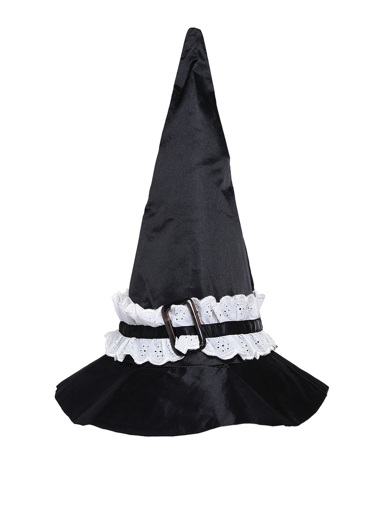 2PCS Black 1950s Halloween Witch Lace Ruffled Blouse & Skirt