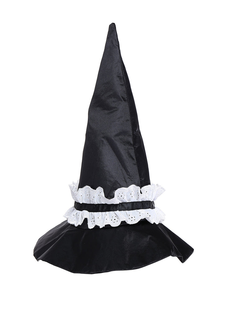 2PCS Black 1950s Halloween Witch Lace Ruffled Blouse & Skirt