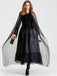 Black 1980s Halloween Mesh Patchwork Dress With Cape