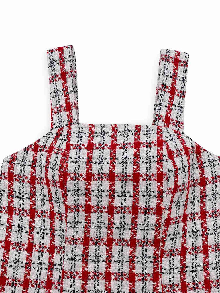 Red 1960s Plaid Tweed Vest Dress