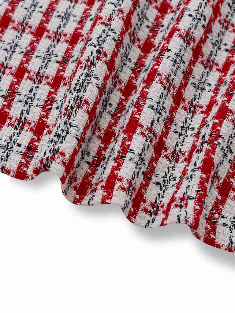 Red 1960s Plaid Tweed Vest Dress