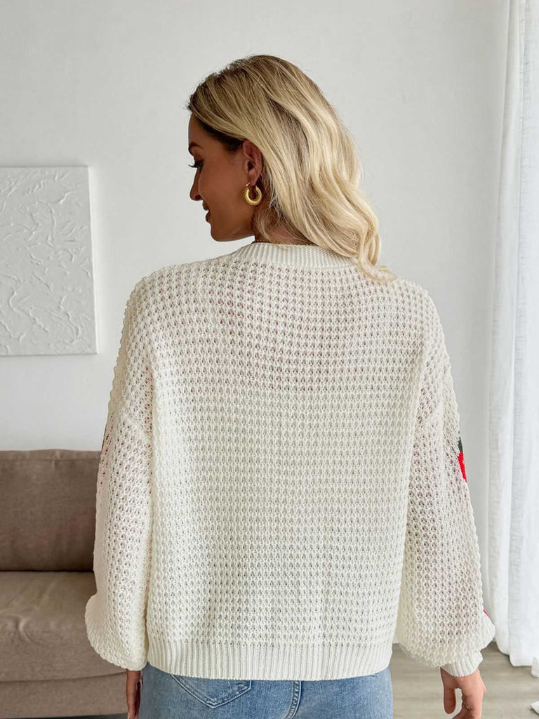 Beige 1950s Strawberry Drop Shoulder Knit Cardigan