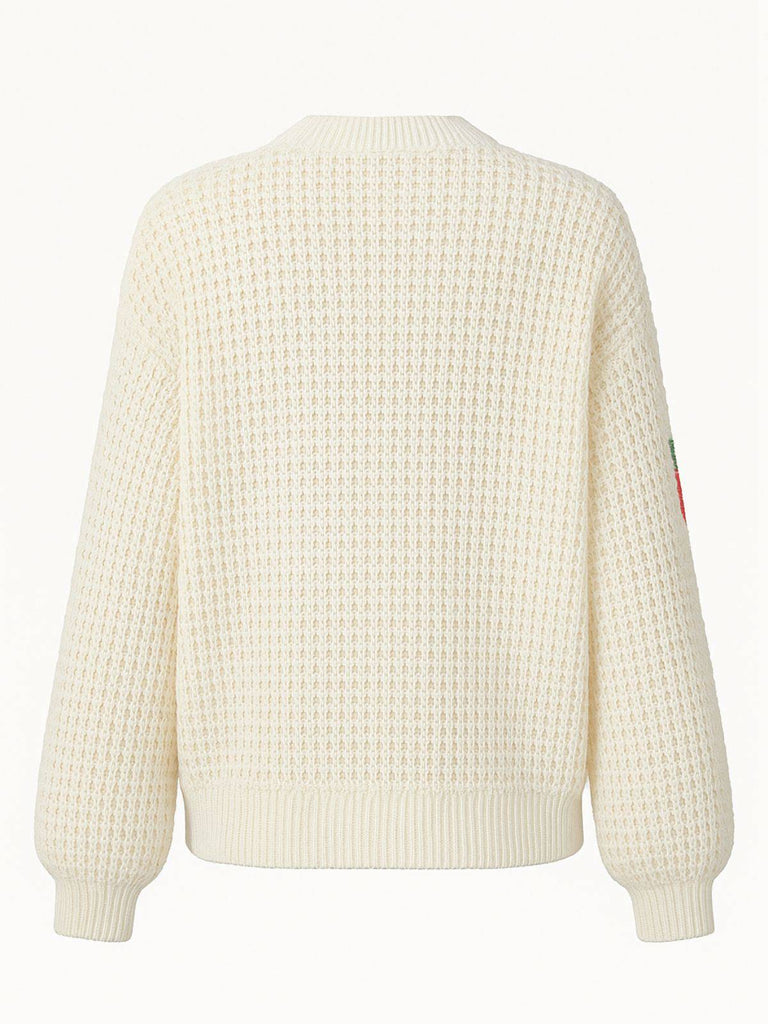 Beige 1950s Strawberry Drop Shoulder Knit Cardigan