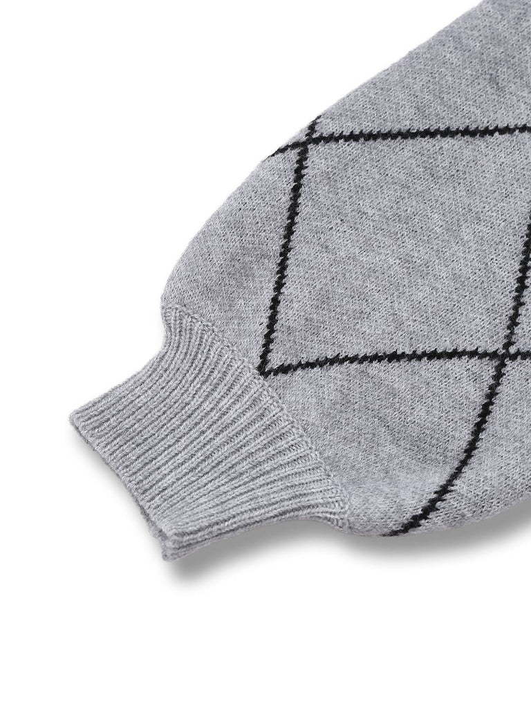 Grey 1950s Round Neck Bow Pullover Sweater