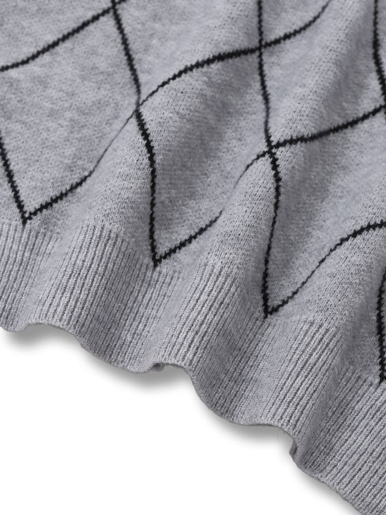 Grey 1950s Round Neck Bow Pullover Sweater