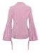 Pink 1950s Bell Sleeve Lace-Up Stripe Blouse