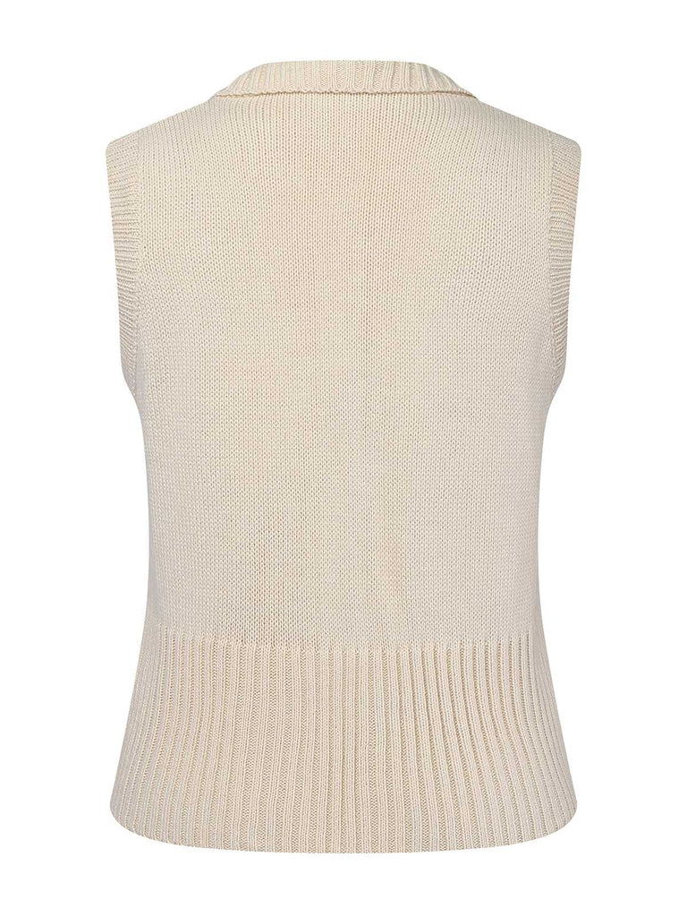 Beige 1950s Lapel Sleeveless Knitted Vest