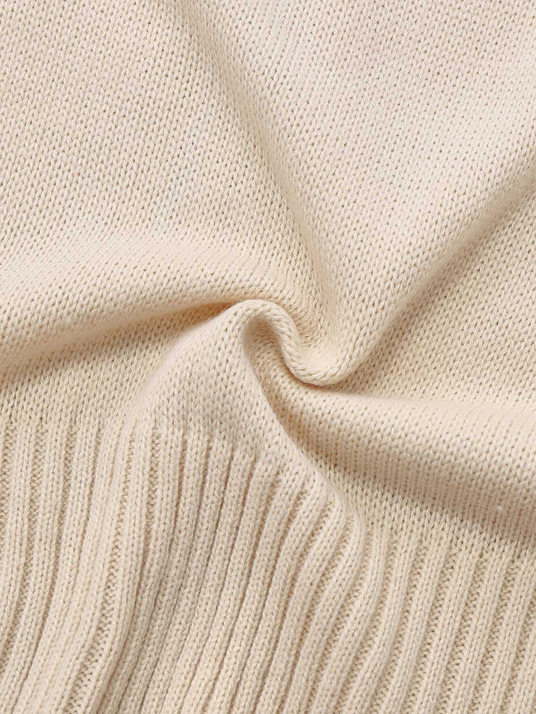 Beige 1950s Lapel Sleeveless Knitted Vest