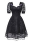 Black 1950s Gothic Witch Bride Lace Embroidered Dress