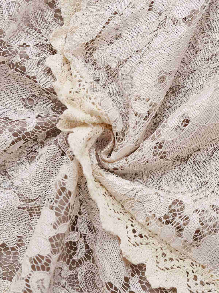 Beige 1930s Halloween Vampire Bride Lace Dress Set