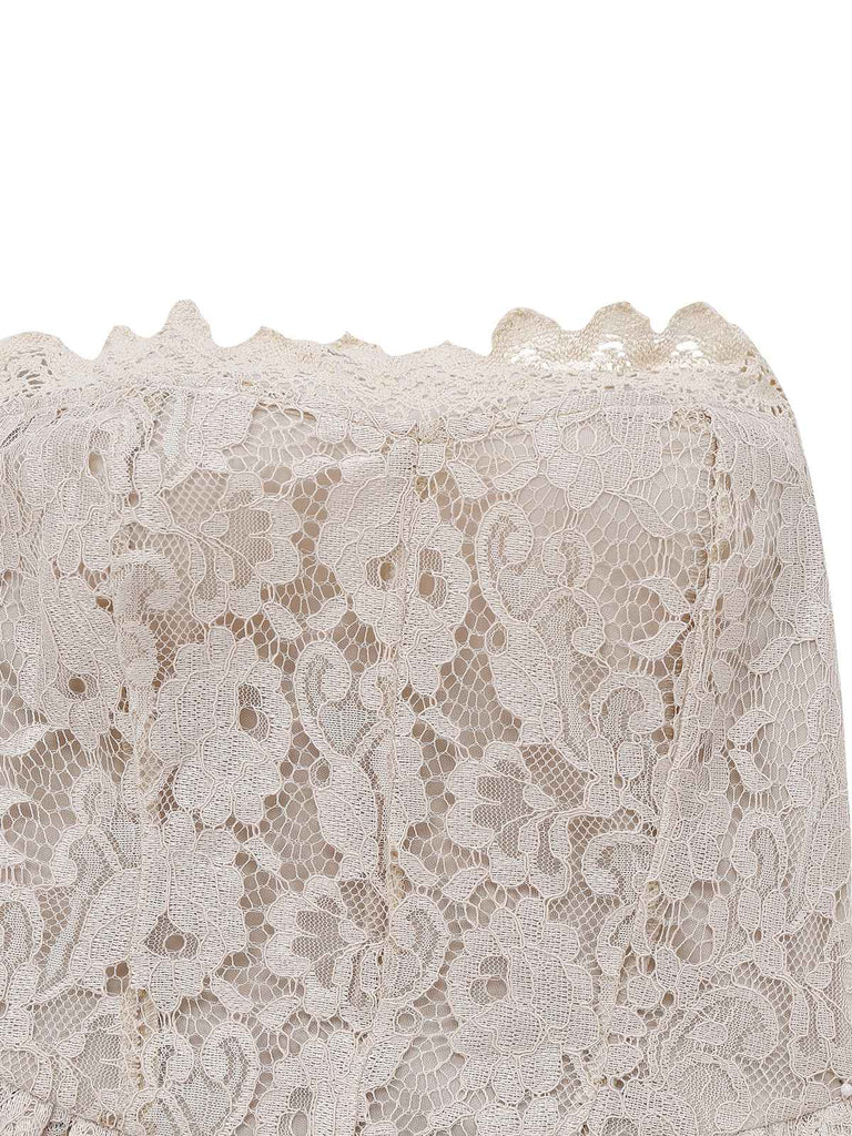 Beige 1930s Halloween Vampire Bride Lace Dress Set