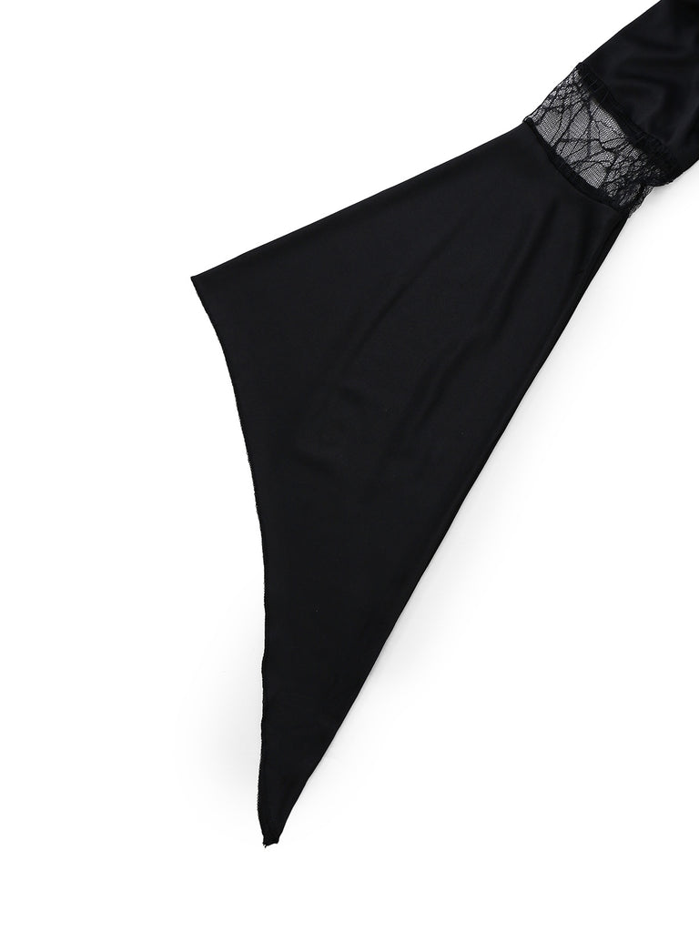 Black & Blue 1930s Witch Lace-Up Hooded Dress