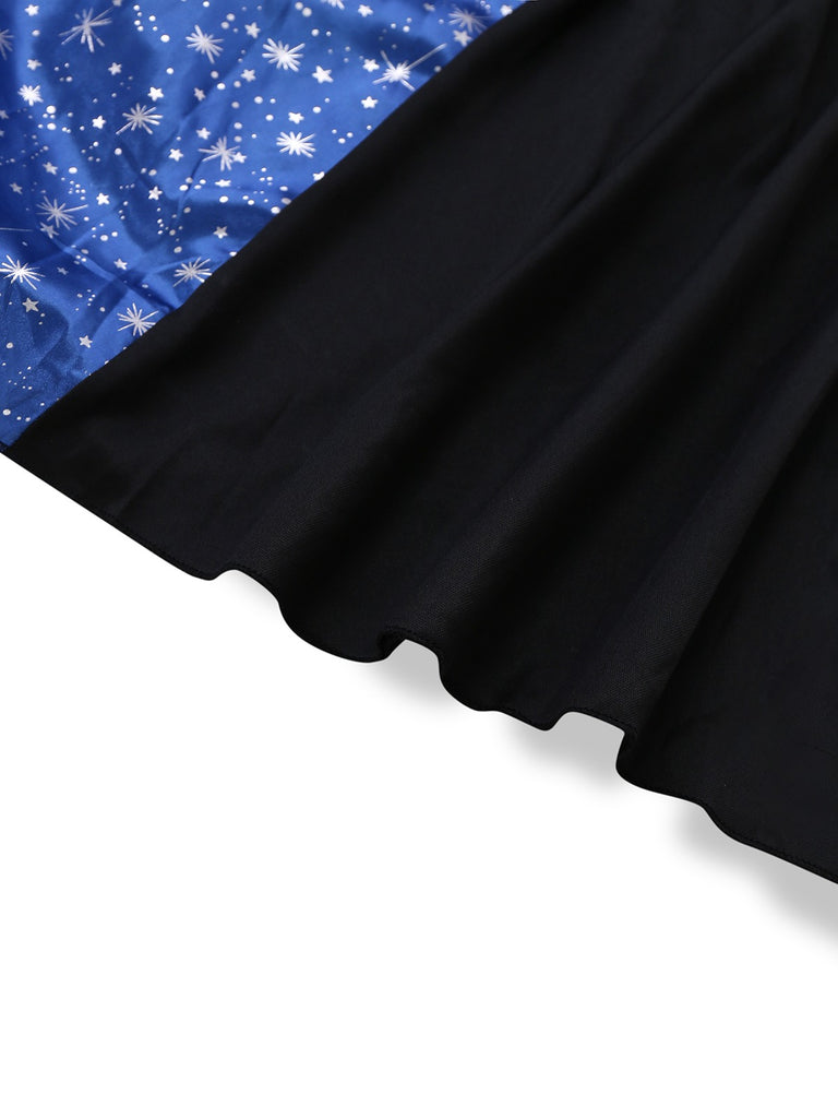 Black & Blue 1930s Witch Lace-Up Hooded Dress