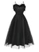 Black 1930s Solid 3D Feather Mesh Dress