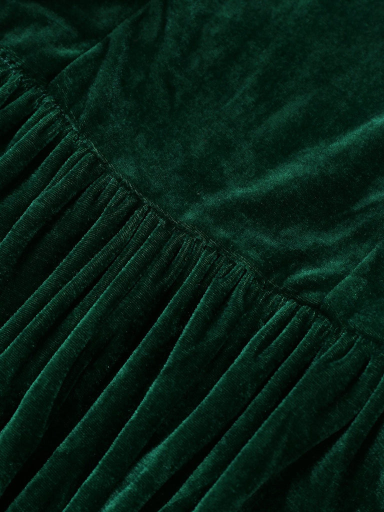 Green 1930s Christmas Mrs. Santa Claus Velvet Dress with Cape