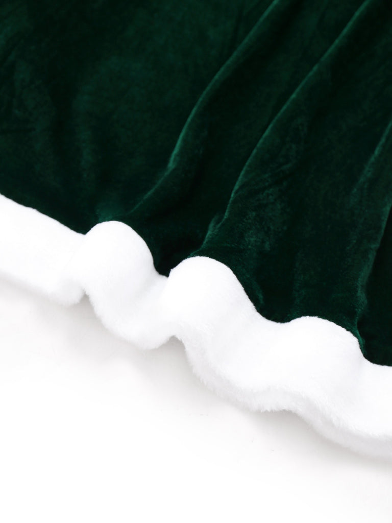 Green 1930s Christmas Mrs. Santa Claus Velvet Dress with Cape