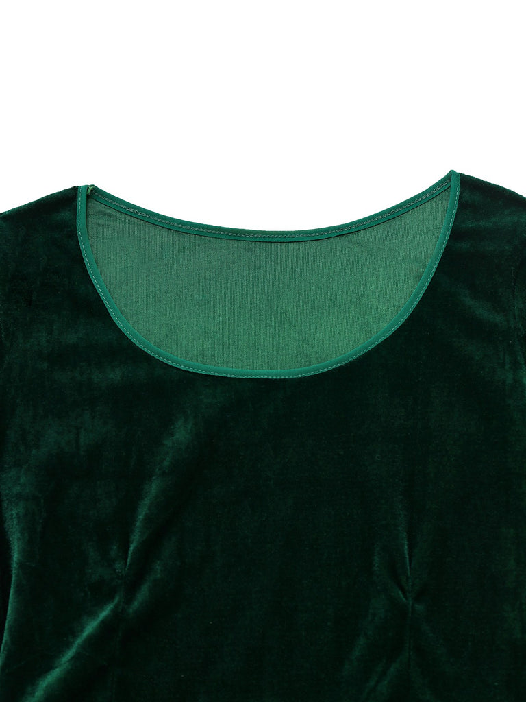 Green 1930s Christmas Mrs. Santa Claus Velvet Dress with Cape