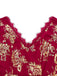 Red 1930s V-Neck Gold Foil Floral Mermaid Sheer Dress