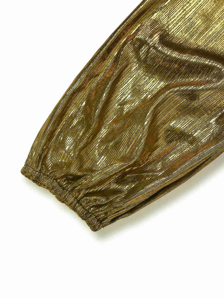 Gold 1930s Metallic Fabric V-Neck Jumpsuit