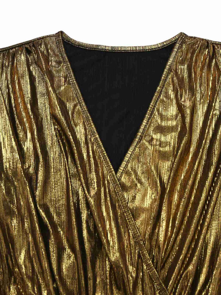 Gold 1930s Metallic Fabric V-Neck Jumpsuit