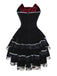 Red 1970s Bat Strapless Lace High-Low Hem Dress