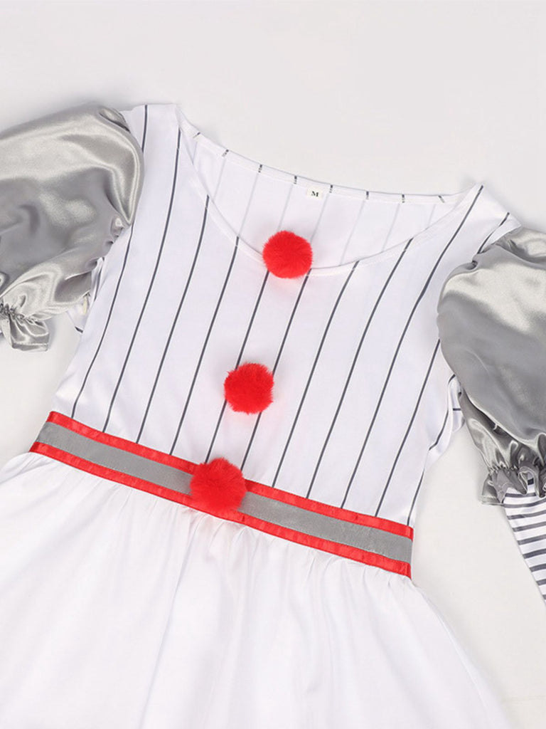 Silver 1960s Halloween IT Pennywise Striped Puff Sleeve Puffy Dress