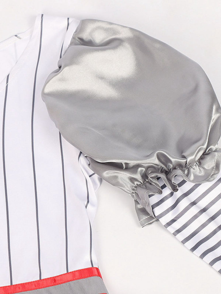 Silver 1960s Halloween IT Pennywise Striped Puff Sleeve Puffy Dress
