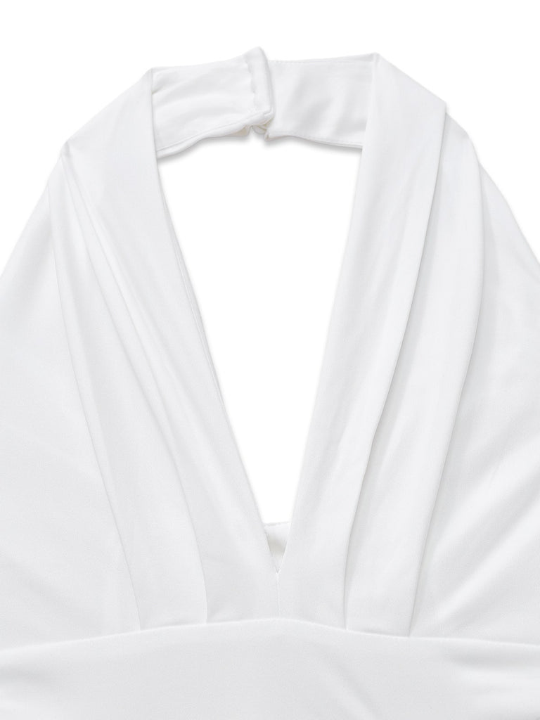 1970s Deep V-Neck Solid Super Wideleg Jumpsuit